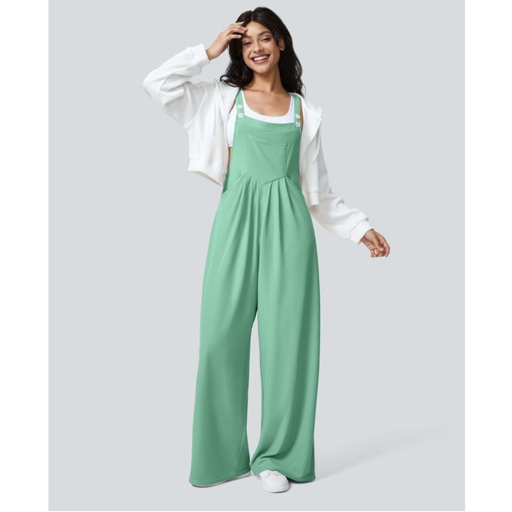 Halara Light Sea Green Pockets Waffle Casual Overalls Size Large